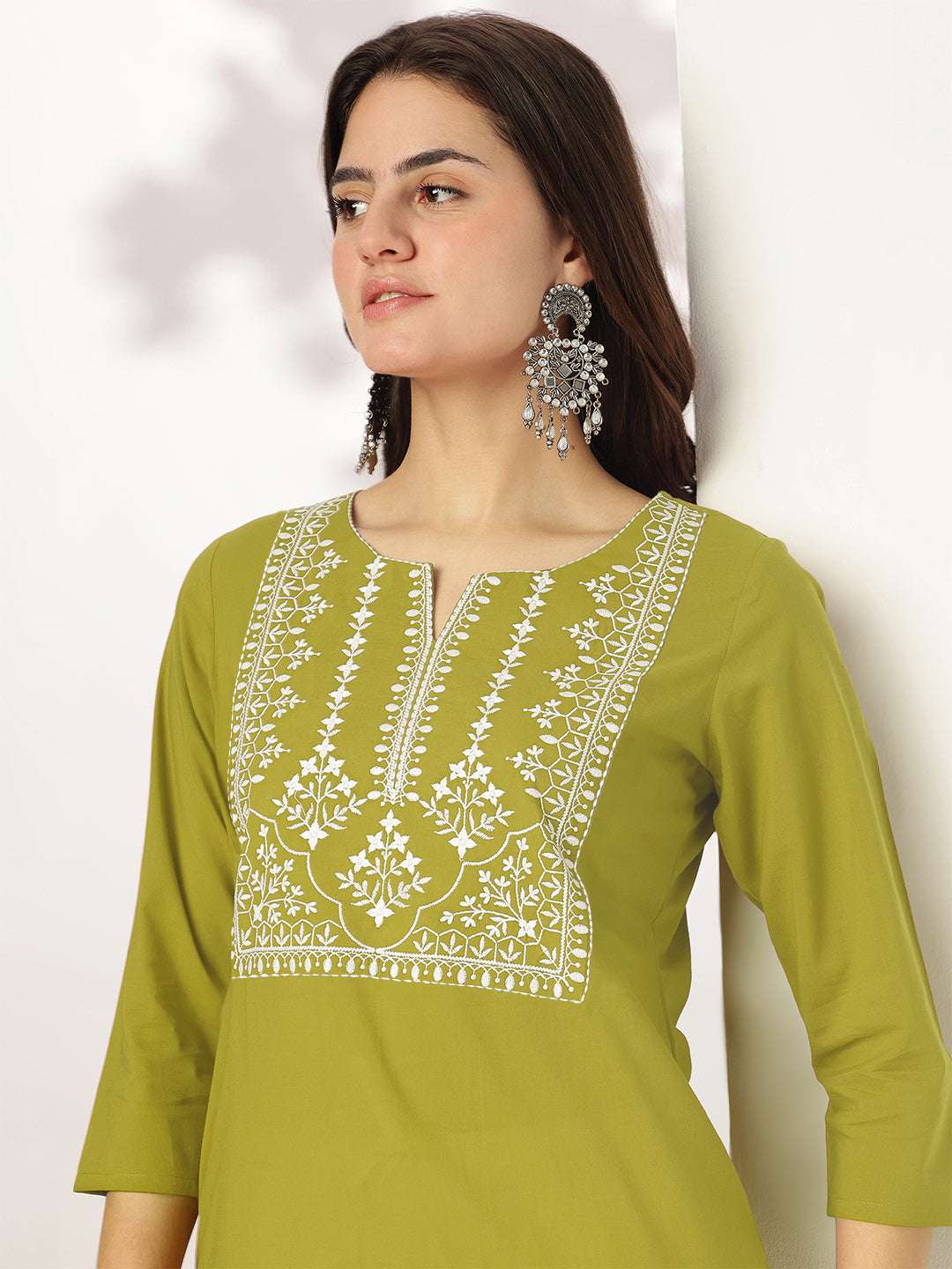 Charvi Lime Green Cotton Embroidered Stylish Kurti for Women My Store