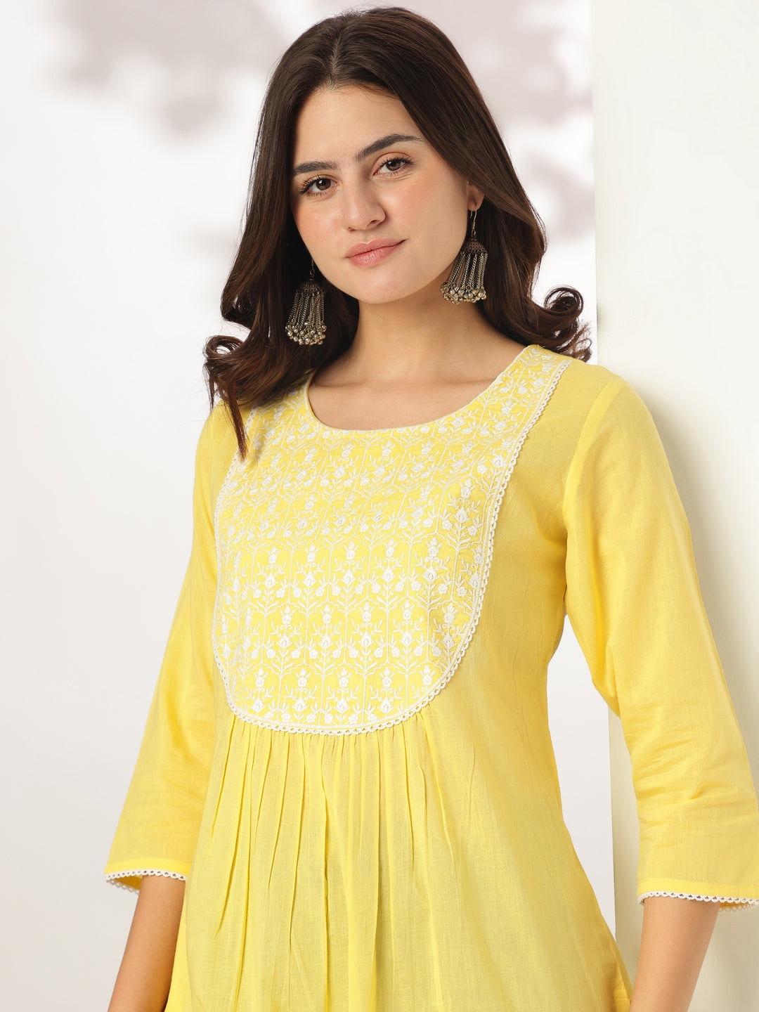 Myra Yellow Cotton Embroidered Stylish Kurti for Women