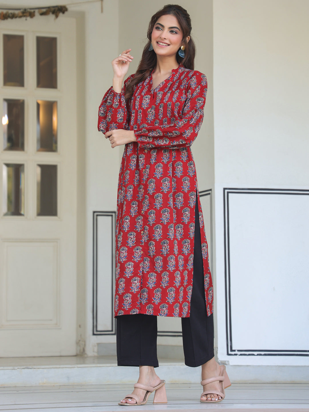 Ruby Floral Cotton Flared Stylish Kurti for Women