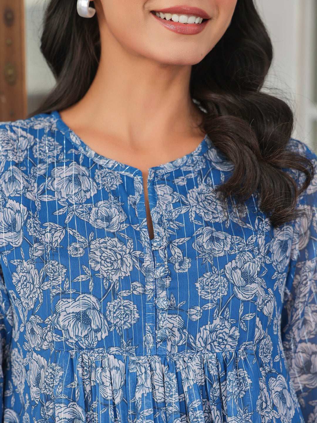 Myra Blue Chiffon Floral Stylish Kurti My Store