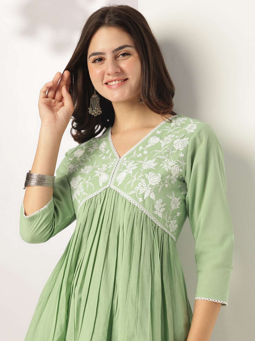 Vedika Light Green Cotton Embroidered Stylish Kurti for Women Sajnaa