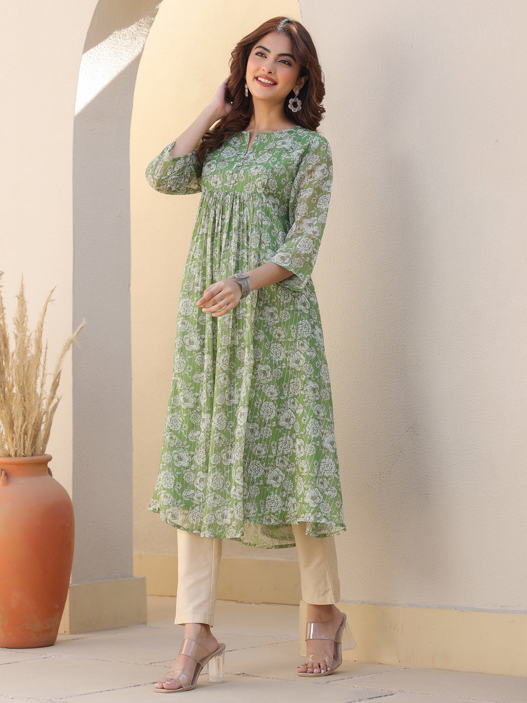 Myra Sage Chiffon Kurti for Women