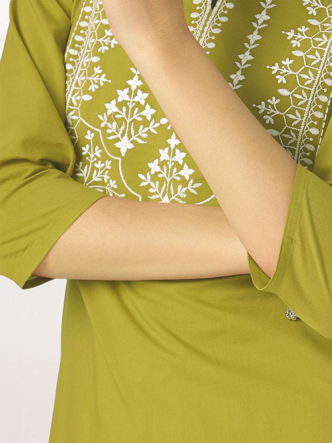 Charvi Lime Green Cotton Embroidered Stylish Kurti for Women My Store