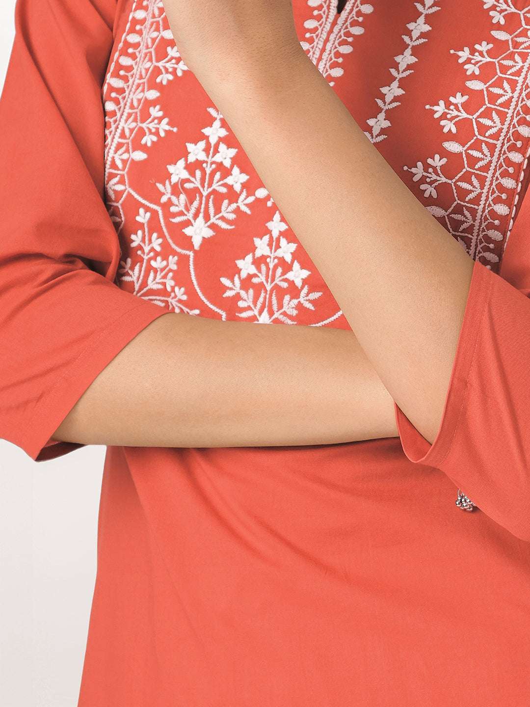 Devika Rust Cotton Embroidered Stylish Kurti for Women My Store