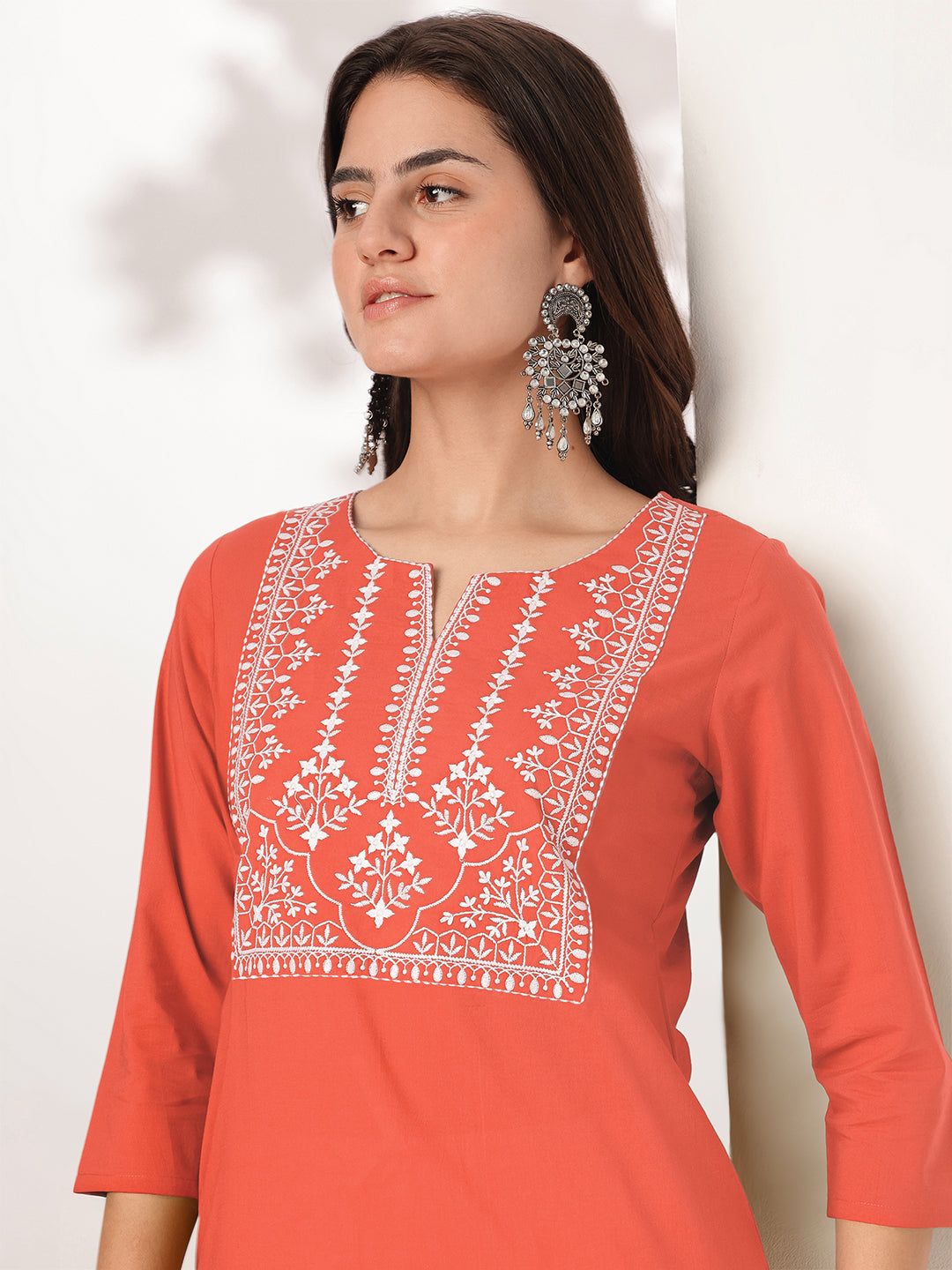 Devika Rust Cotton Embroidered Stylish Kurti for Women