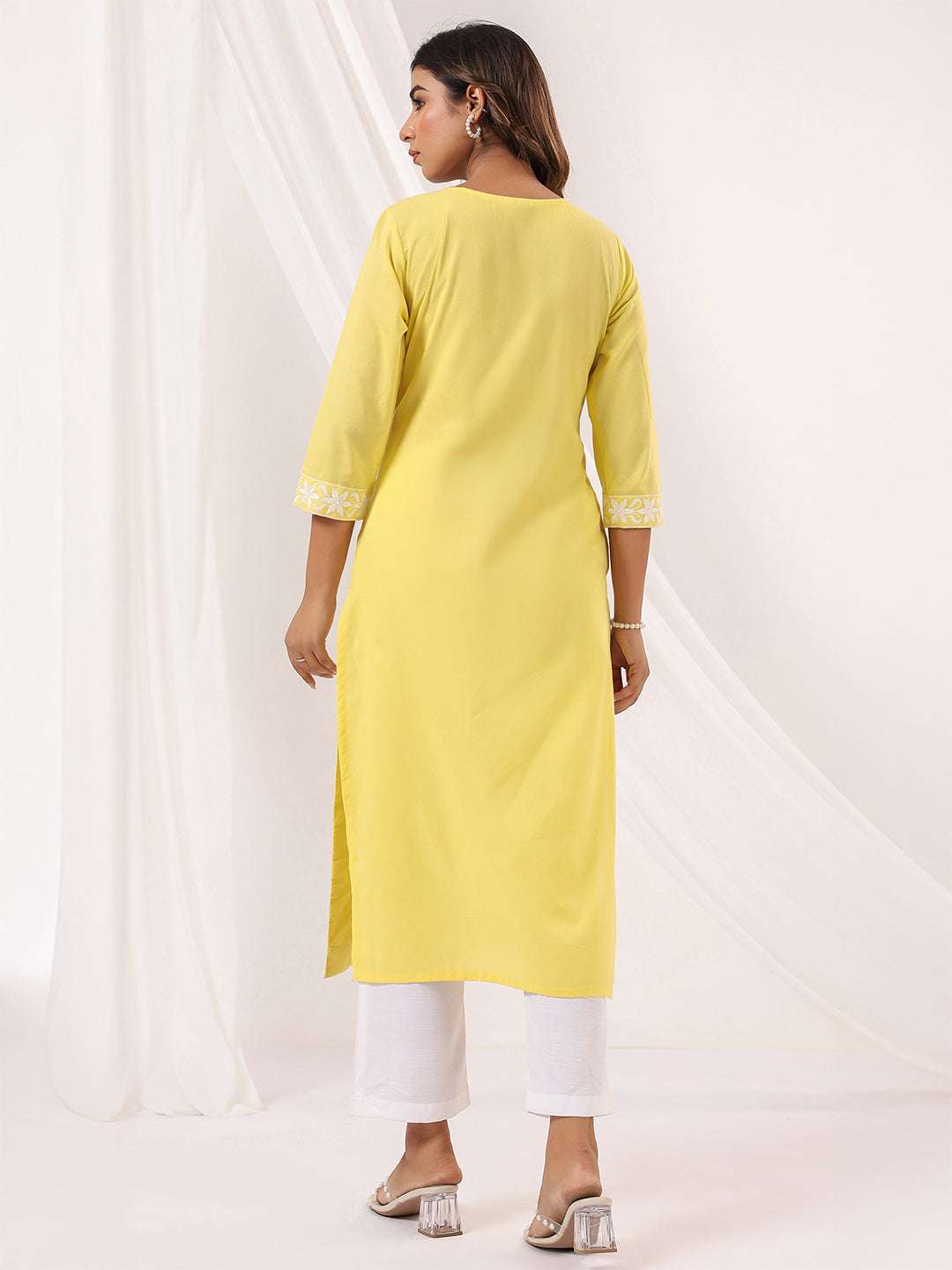 Kavisha Yellow Cotton Chikankari Stylish Kurti for Women Sajnaa