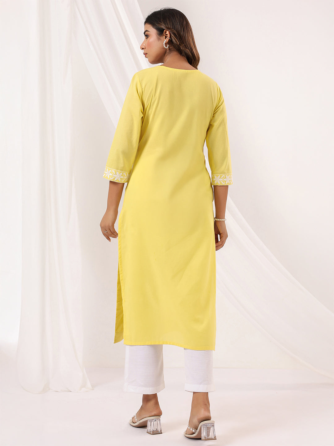 Kavisha Yellow Cotton Chikankari Stylish Kurti for Women