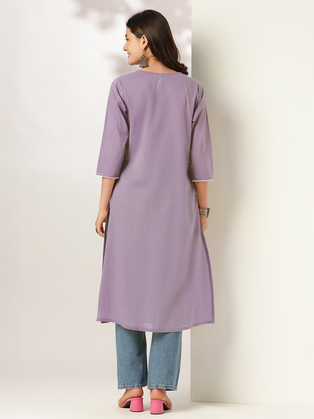 Lilac Grace A-Line Embroidered Stylish Kurti for Women