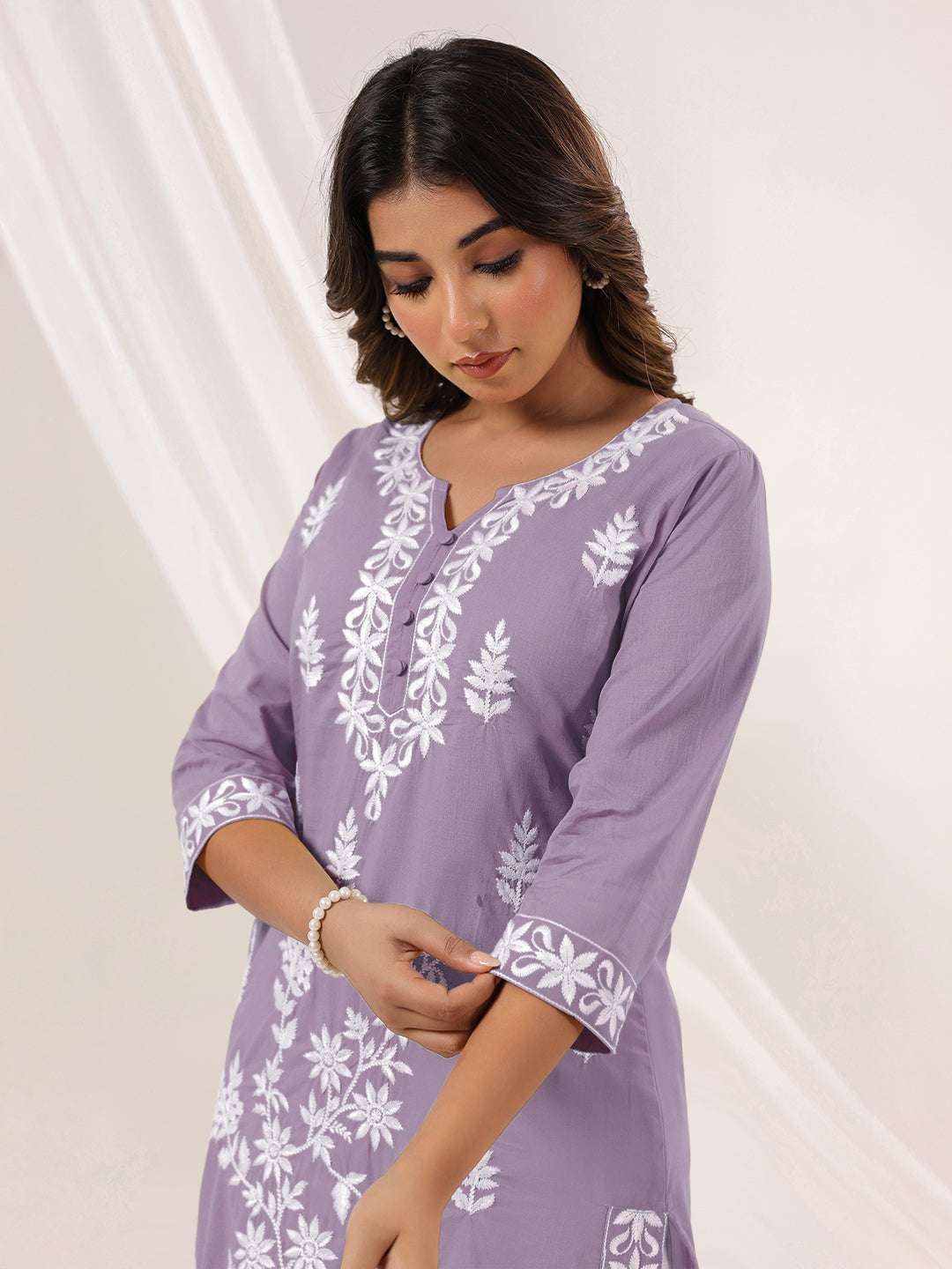 Lavender Whisper Embroidered Straight Stylish Kurti for Women Sajnaa