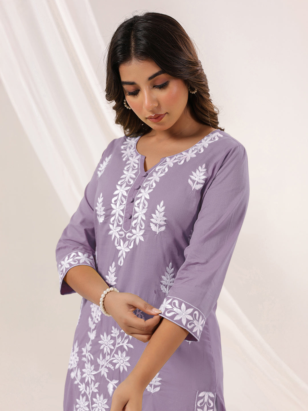 Lavender Whisper Embroidered Straight Stylish Kurti for Women