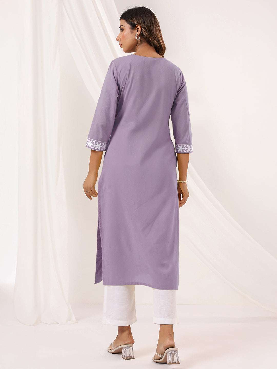 Lavender Whisper Embroidered Straight Stylish Kurti for Women Sajnaa