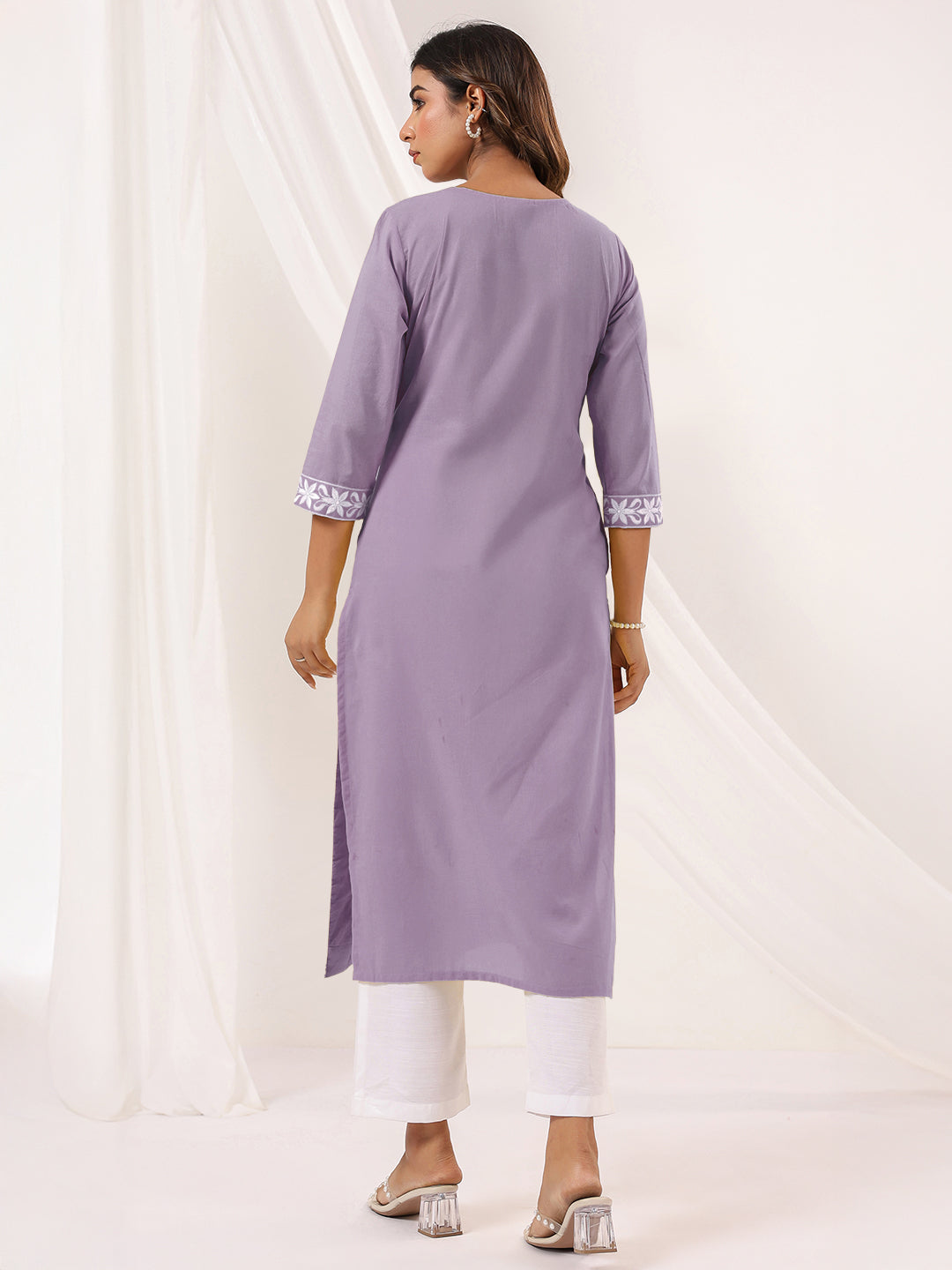 Lavender Whisper Embroidered Straight Stylish Kurti for Women