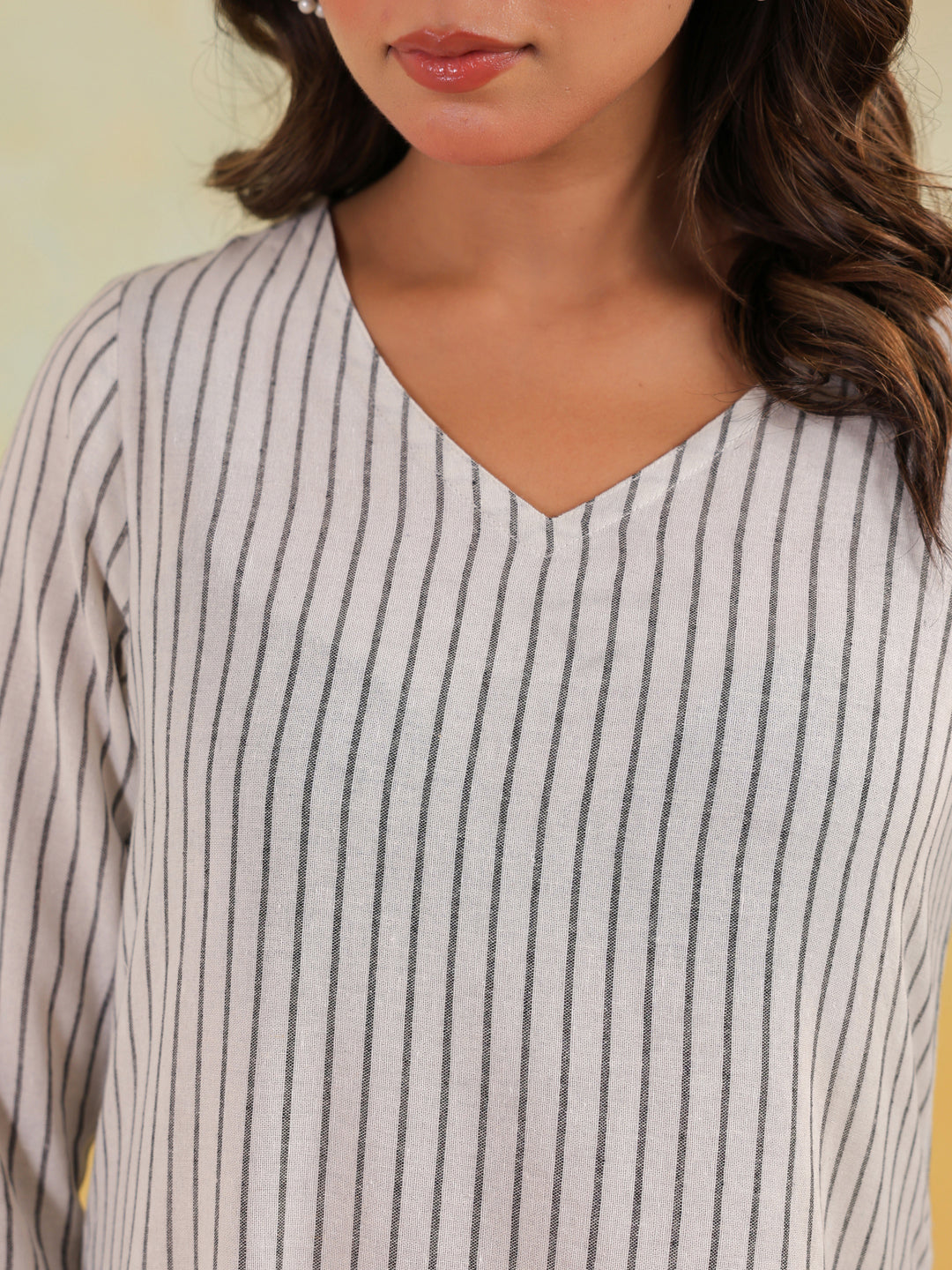 White Cotton Striped Straight Stylish Kurti for Women