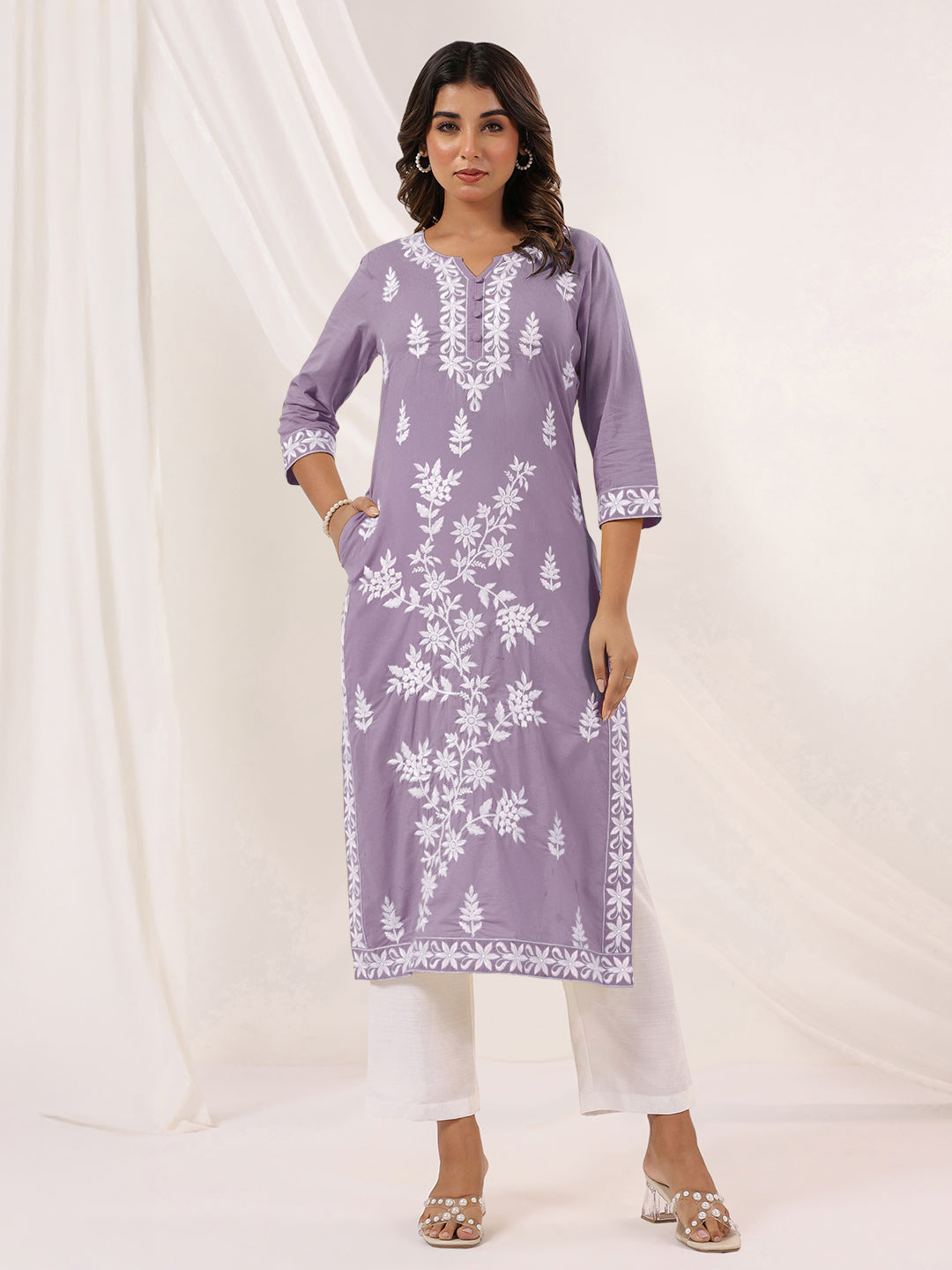 Lavender Whisper Embroidered Straight Stylish Kurti for Women