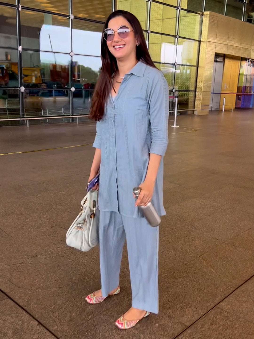 Light blue cotton jacquard co-ord set for women – casual wear
