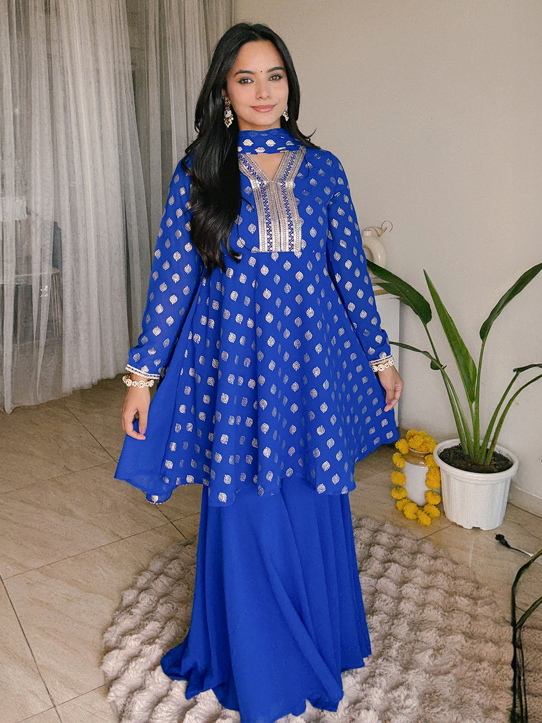 Royal Blue Embellished Sharara Set