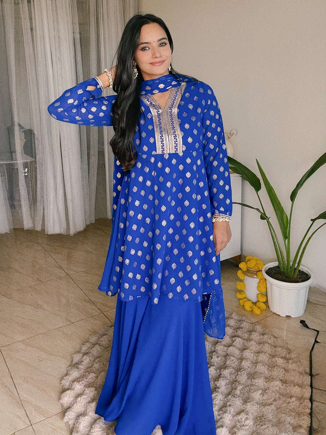 Royal Blue Embellished Sharara Set Sajnaa