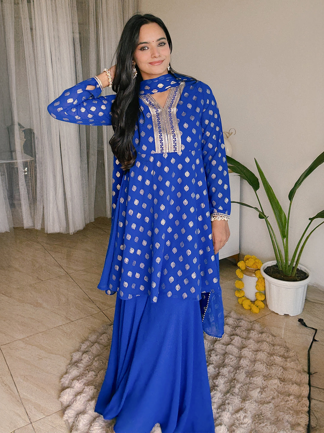 Royal Blue Embellished Sharara Set