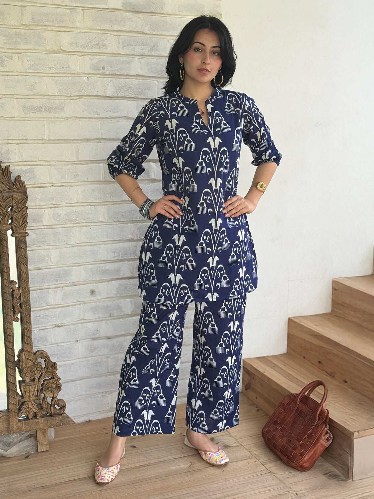 Navy blue cotton co-ord set for women – casual ethnic wear