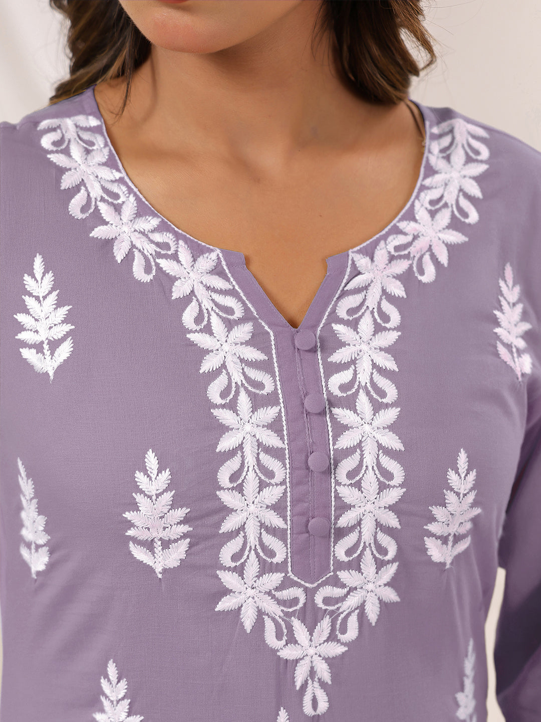Lavender Whisper Embroidered Straight Stylish Kurti for Women