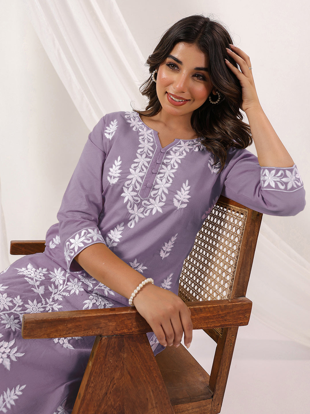 Lavender Whisper Embroidered Straight Stylish Kurti for Women