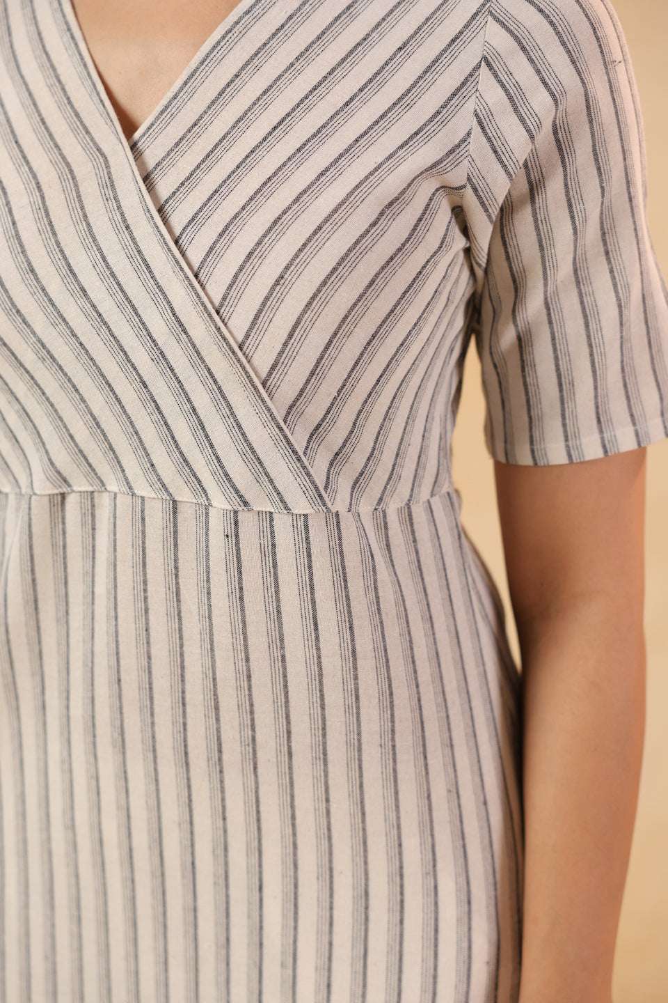 Off White Cotton Striped Wrap-Style Stylish Kurti for Women Sajnaa