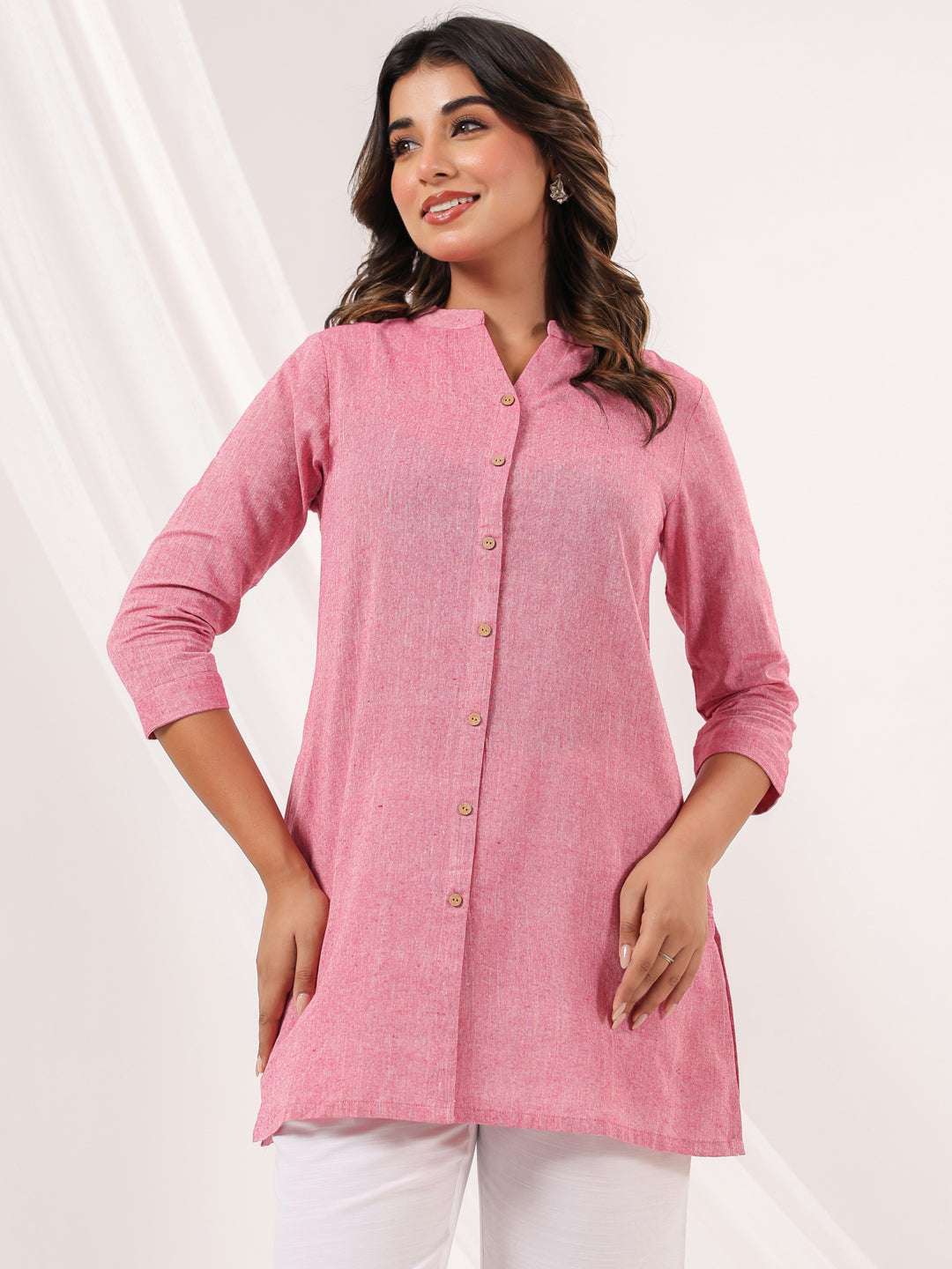 Pink Cotton Short A-Line Stylish Kurti for Women Sajnaa