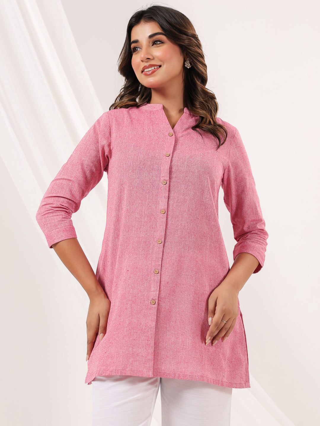 Pink Cotton Short A-Line Stylish Kurti for Women