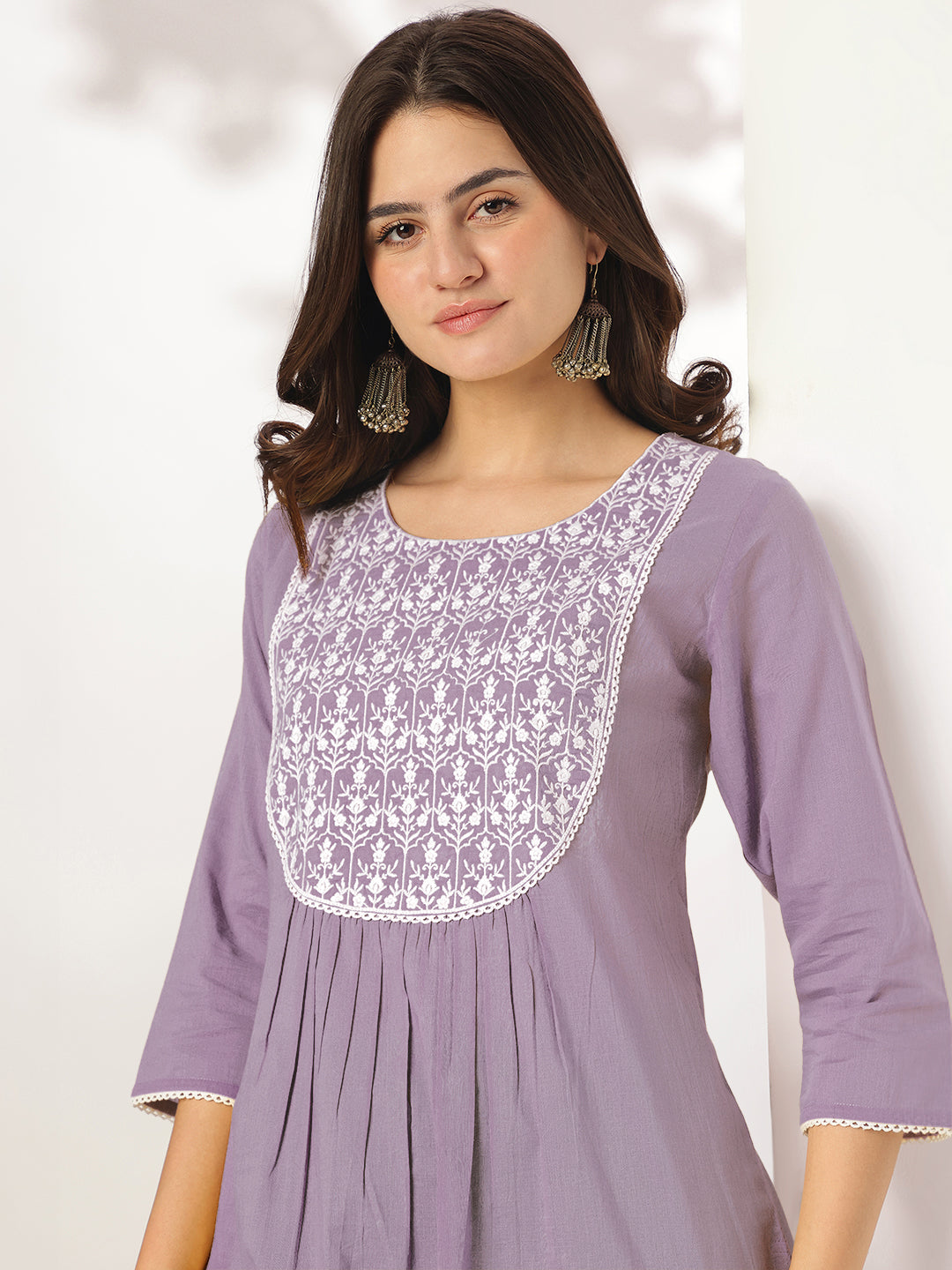 Lilac Grace A-Line Embroidered Stylish Kurti for Women