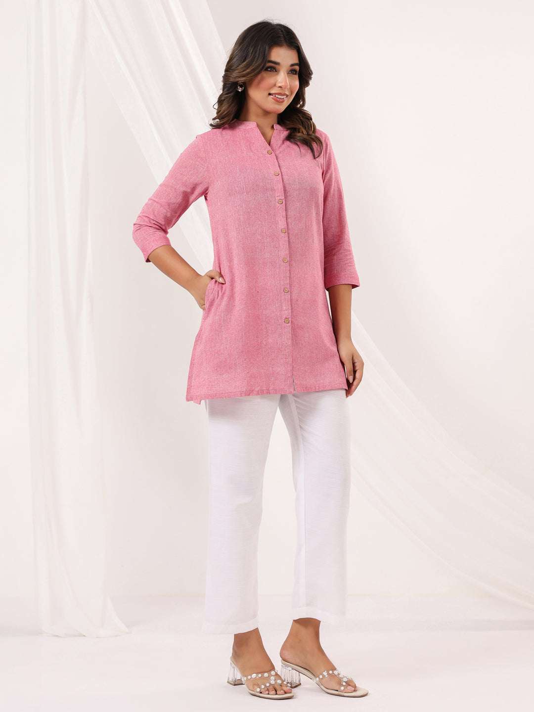 Pink Cotton Short A-Line Stylish Kurti for Women Sajnaa
