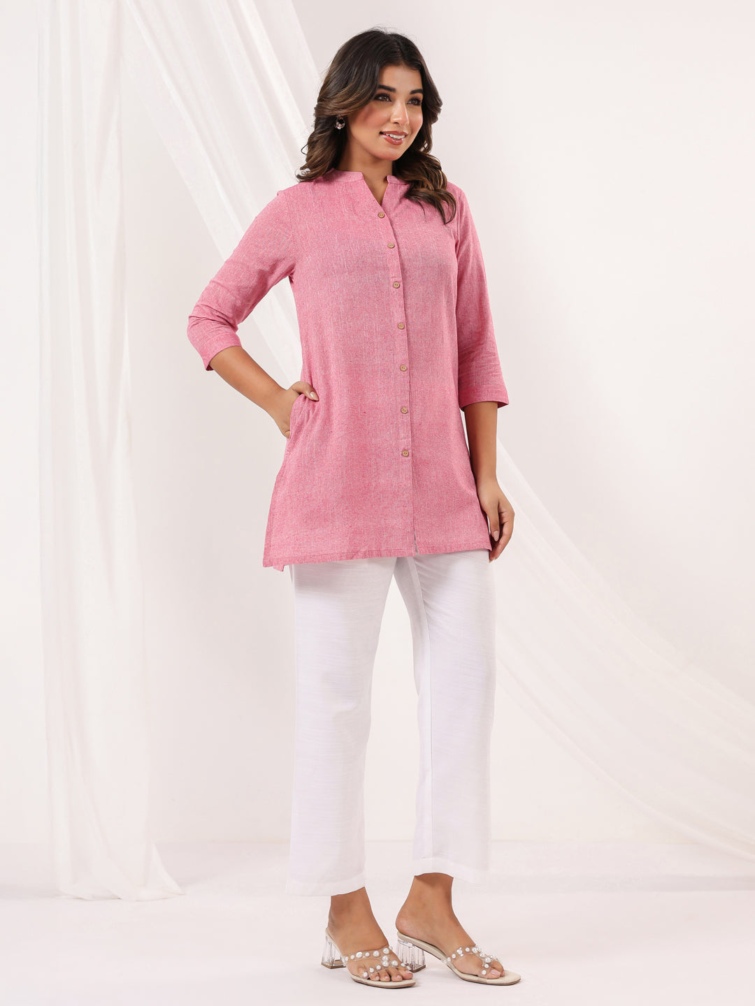 Pink Cotton Short A-Line Stylish Kurti for Women