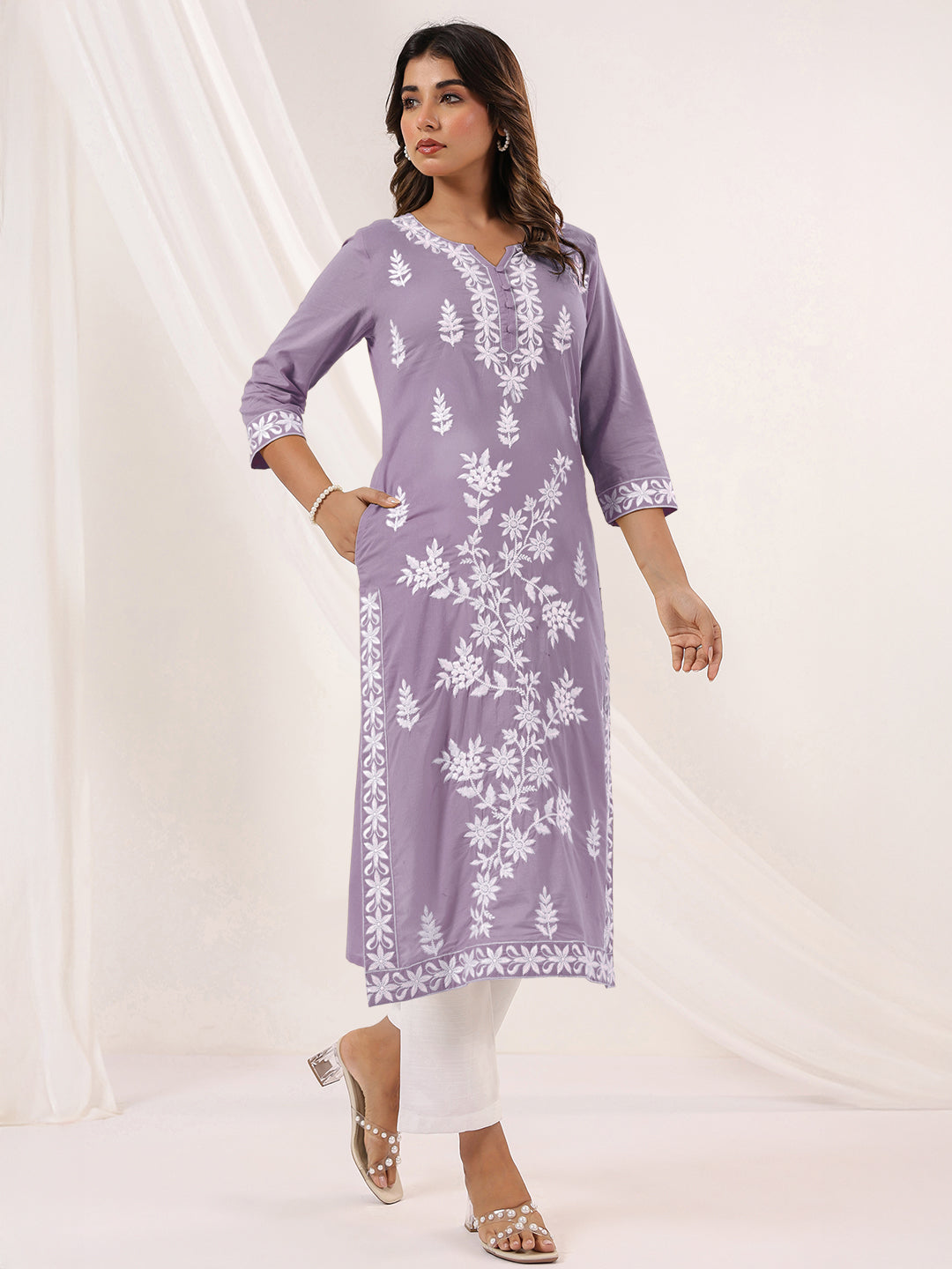 Lavender Whisper Embroidered Straight Stylish Kurti for Women