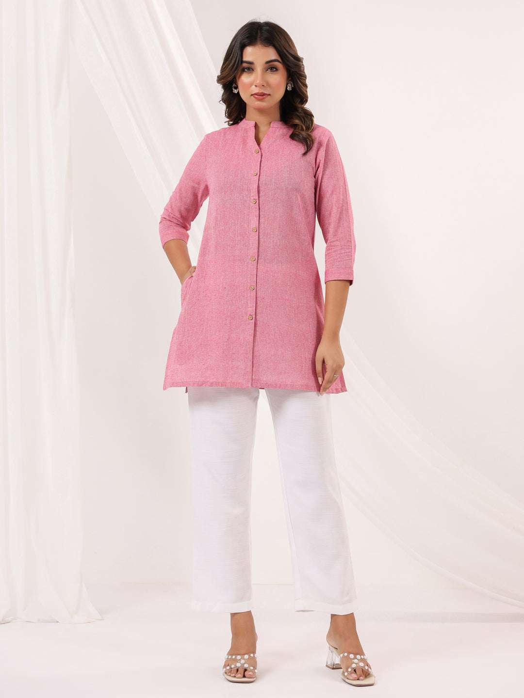 Pink Cotton Short A-Line Stylish Kurti for Women Sajnaa
