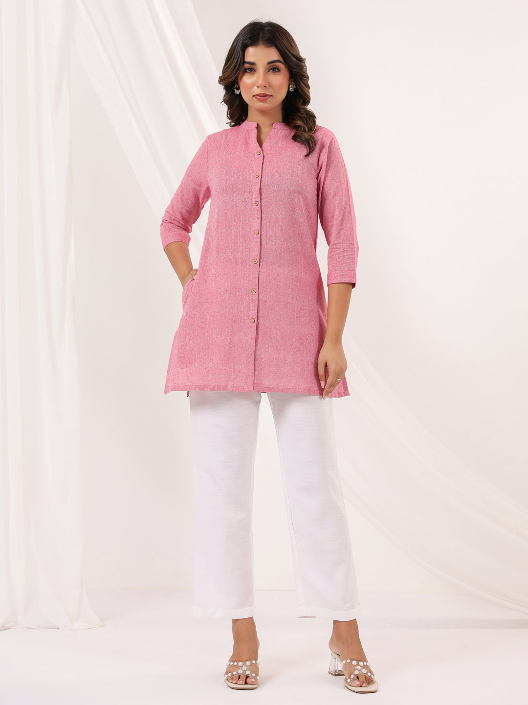 Pink Cotton Short A-Line Stylish Kurti for Women