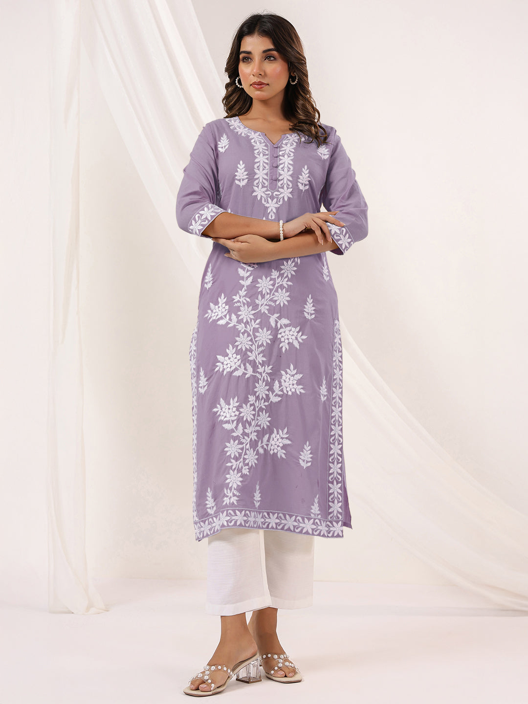 Lavender Whisper Embroidered Straight Stylish Kurti for Women